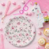 Assiettes En Carton Joli rose Roses Mariage Floral (Fête)