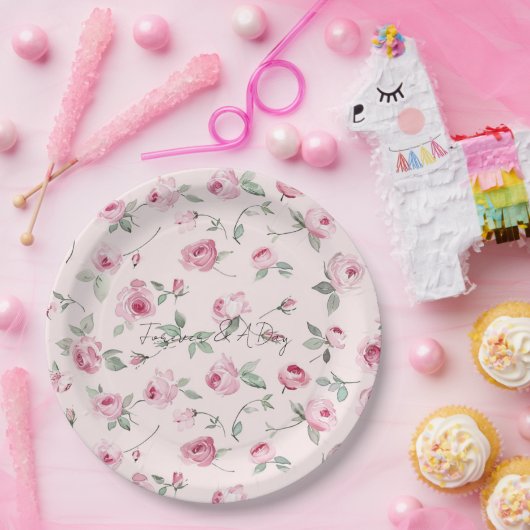 Assiettes En Carton Joli rose Roses Mariage Floral (Fête)