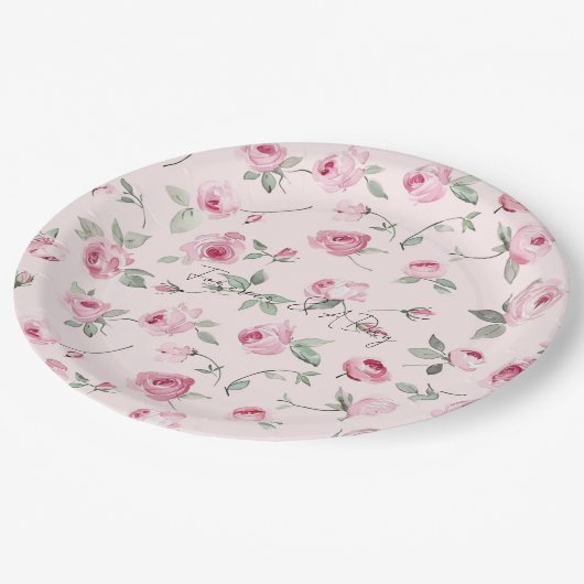 Assiettes En Carton Joli rose Roses Mariage Floral (Angle)