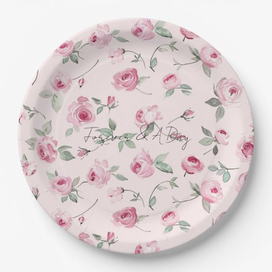 Assiettes En Carton Joli rose Roses Mariage Floral (Devant)