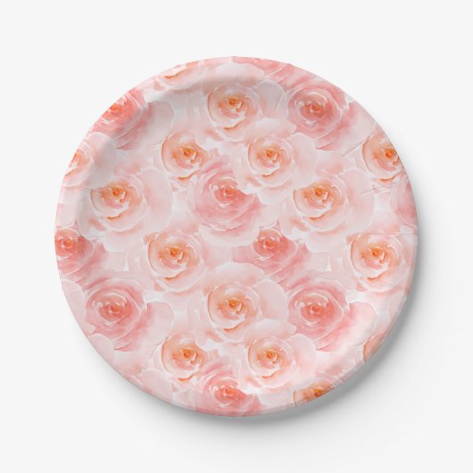 Assiettes En Carton Joli Roses d'aquarelle rose (Devant)