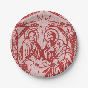 Assiettes En Carton joli rouge de nativité