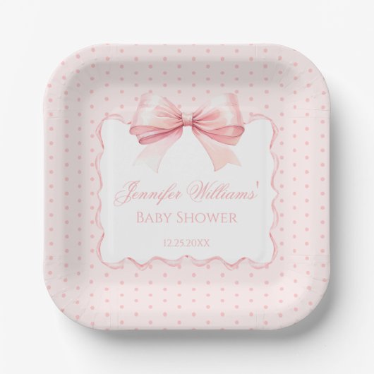 Assiettes En Carton Joli ruban à arc rose bohème bébé fille douche (Recto)