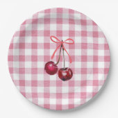 Assiettes En Carton Joli ruban girly Cerise rose Gingham carreaux  (Devant)
