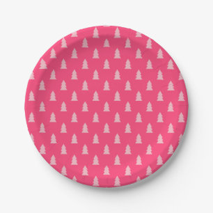 Assiettes En Carton Joli sapin de Noël motif pastel et rose chaud