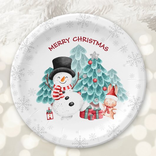 Assiettes En Carton Joli Snowman Noël Plaques papier de fête