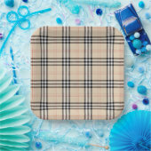 Assiettes En Carton Joli Tartan Plaid Beige (Fête)