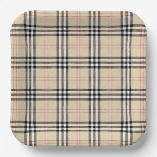 Assiettes En Carton Joli Tartan Plaid Beige