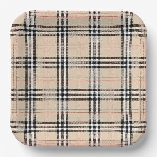 Assiettes En Carton Joli Tartan Plaid Beige (Recto)