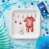 Assiettes En Carton Joli Teddy Bear Cloche Baby shower rouge (Fête)