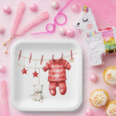 Assiettes En Carton Joli Teddy Bear Cloche Baby shower rouge (Fête)