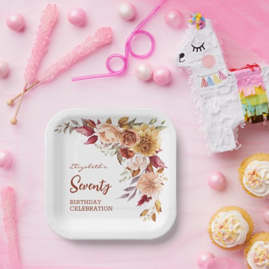 Assiettes En Carton Joli Terracotta Automne Floral Verdure Anniversair (Fête)