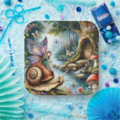 Assiettes En Carton Joli terrain de fée avec mignon escargots et papil (Fête)