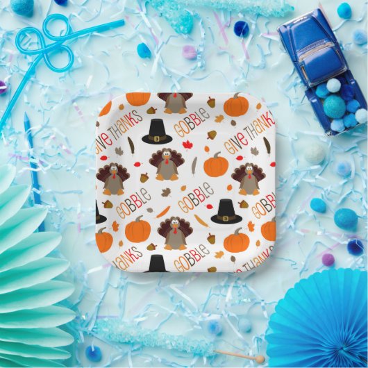 Assiettes En Carton Joli Thanksgiving Motif Gobble Remercier (Fête)