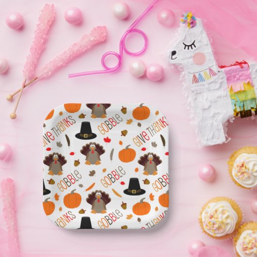 Assiettes En Carton Joli Thanksgiving Motif Gobble Remercier (Fête)