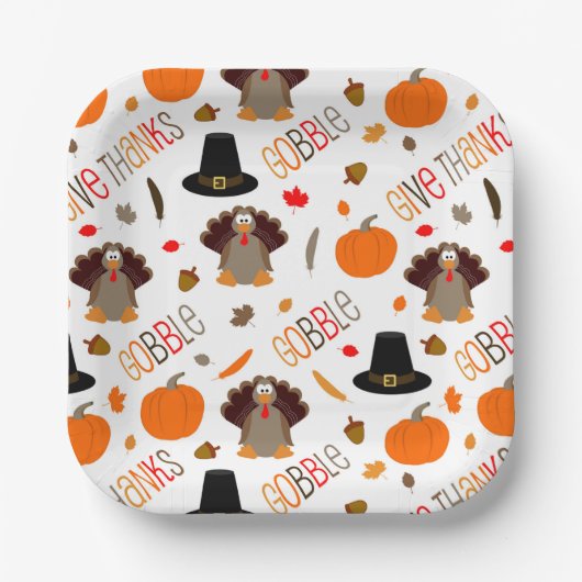 Assiettes En Carton Joli Thanksgiving Motif Gobble Remercier (Recto)