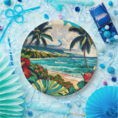 Assiettes En Carton Joli thème Hawaiian Island (Fête)