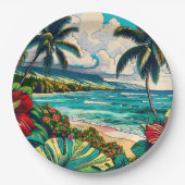 Assiettes En Carton Joli thème Hawaiian Island (Devant)