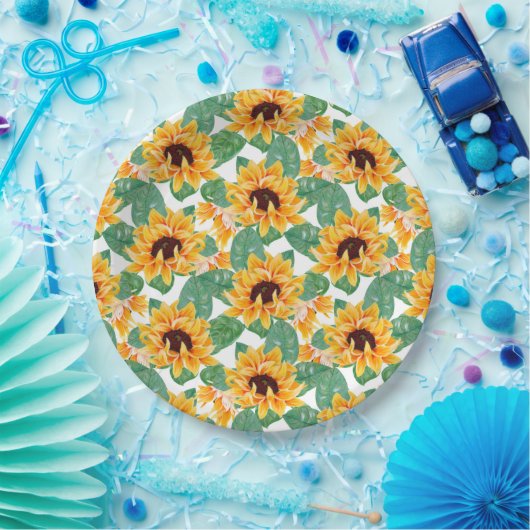 Assiettes En Carton Joli tournesol Jaune & Motif vert (Fête)