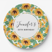 Assiettes En Carton Joli tournesol Jaune & Vert Motif Anniversaire (Devant)