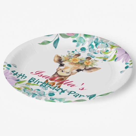 Assiettes En Carton joli zoo Giraffe animaux jungle Floral Anniversair (Angle)