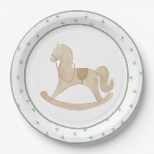 Assiettes En Carton Jolie aquarelle Cheval Rocse Baby shower vert