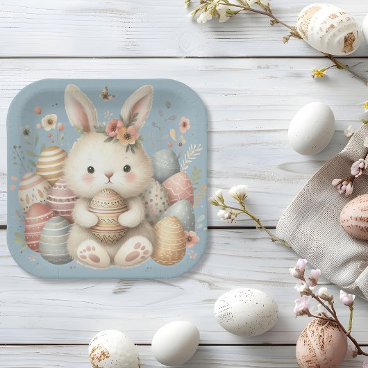 Assiettes En Carton Jolie aquarelle Lapin Pâques