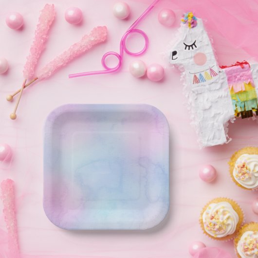 Assiettes En Carton Jolie Aquarelle Pastel Anniversaire violet (Fête)