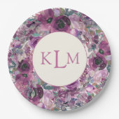 Assiettes En Carton Jolie aquarelle violette Monogramme floral (Devant)