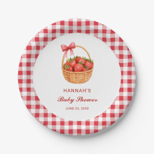 Assiettes En Carton Jolie Baby Shower Fille au Gingham Rouge Fraise