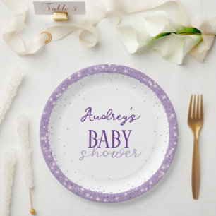Assiettes En Carton Jolie Baby Shower Violet Pastel