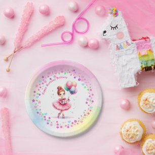 Assiettes En Carton Jolie Ballerina rose Fête d'Anniversaire