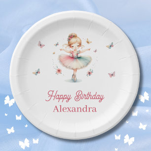 Assiettes En Carton Jolie Ballerina rose Fille fête d'anniversaire