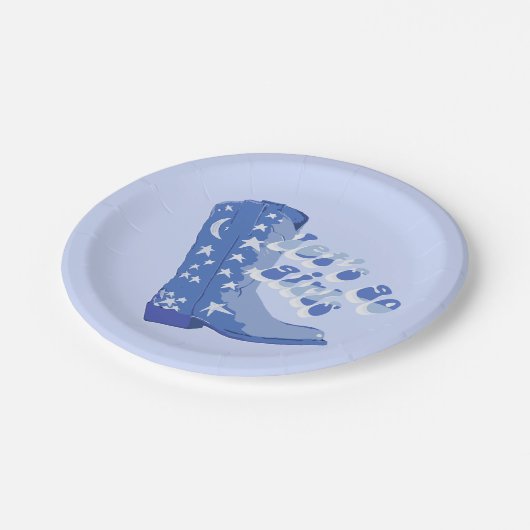 Assiettes En Carton Jolie Botte de Cowgirl Bleue (Angle)