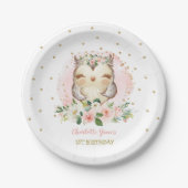 Assiettes En Carton Jolie Chouette Rose Or Filles Filles Anniversaire  (Devant)