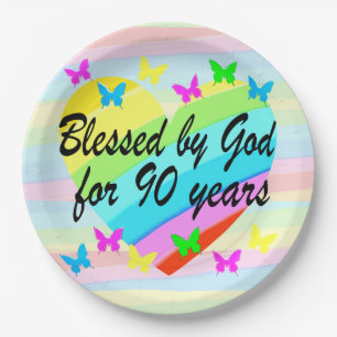 ASSIETTES EN CARTON JOLIE COEUR D'AMOUR 90E ANNIVERSAIRE PAPIER PLAQUE