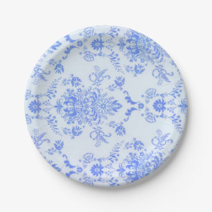 Assiettes En Carton Jolie copie de damassé bleue