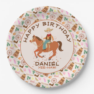 Assiettes En Carton Jolie Cowgirl et cheval fête d'anniversaire