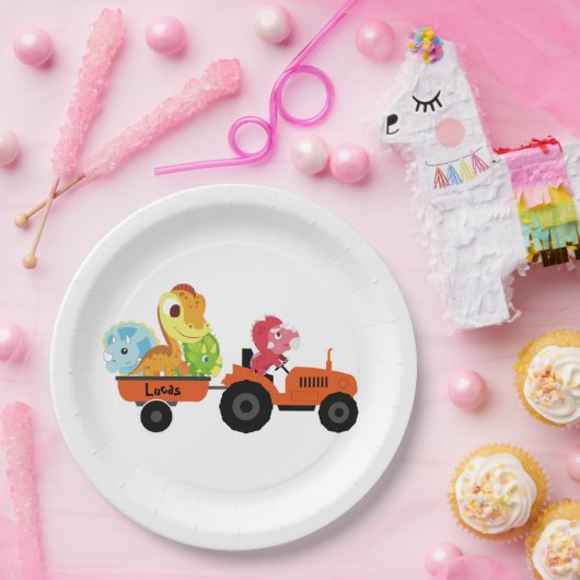 Assiettes En Carton Jolie dinosaure tracteur garçon Retour à l'école A (Fête)