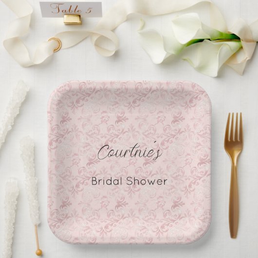 Assiettes En Carton Jolie douche de mariage perle rose tendre (Mariage)