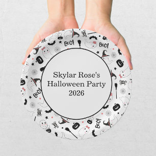 Assiettes En Carton Jolie Fantôme Effrayant Halloween Fille Rose