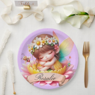 Assiettes En Carton Jolie fée endormie rêves doux floraux fantaisistes