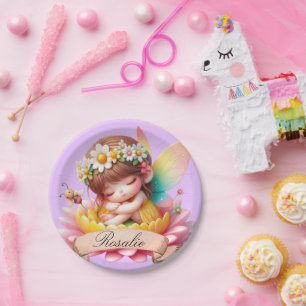 Assiettes En Carton Jolie fée endormie rêves doux floraux fantaisistes