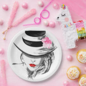 Assiettes En Carton Jolie femme avec des plaques de papier à lèvres ro (Fête)