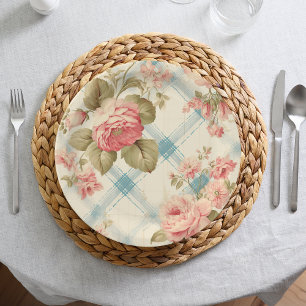 Assiettes En Carton Jolie ferme Rustique Roses Roses Rose