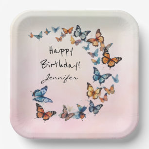 Assiettes En Carton Jolie fête d'anniversaire Papier papillon Plaque