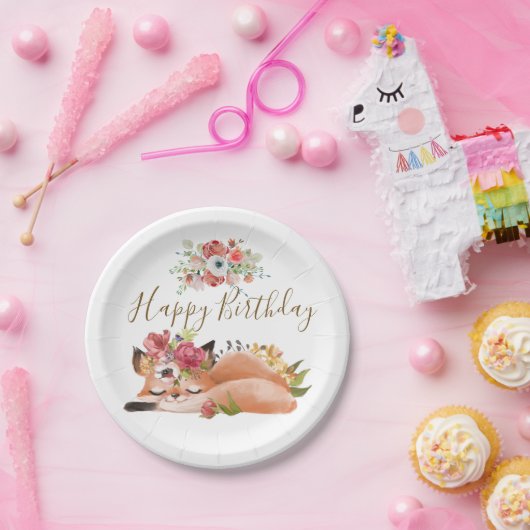 Assiettes En Carton Jolie fête d'anniversaire pour bébé renard aquarel (Fête)