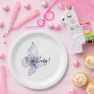 Assiettes En Carton Jolie Fête de Bébé Papillon Fleurs de Lavande