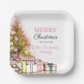 Assiettes En Carton Jolie fête de Noël Pink Holiday Tree (Recto)