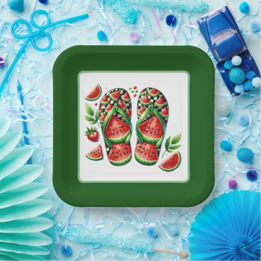 Assiettes En Carton Jolie fête de plage à flip flop de pastèque (Fête)